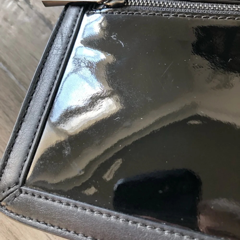 Michael Kors Callie All Black Patent Leather Lambskin Satchel Handbag Crossbody - Picture 9 of 14